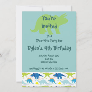 Dinosaure Vert & Bleu Invitations de fête d'annive