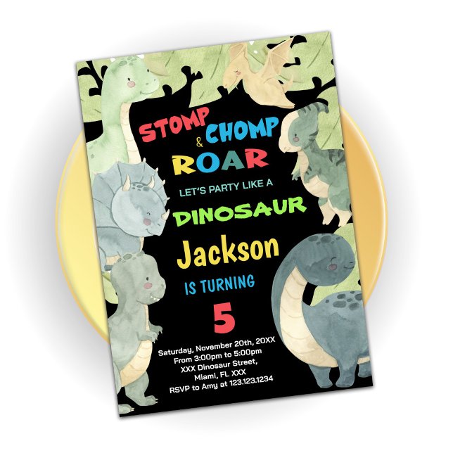 Dinosaure vert jaune Invitations d'anniversaire (Créateur téléchargé)