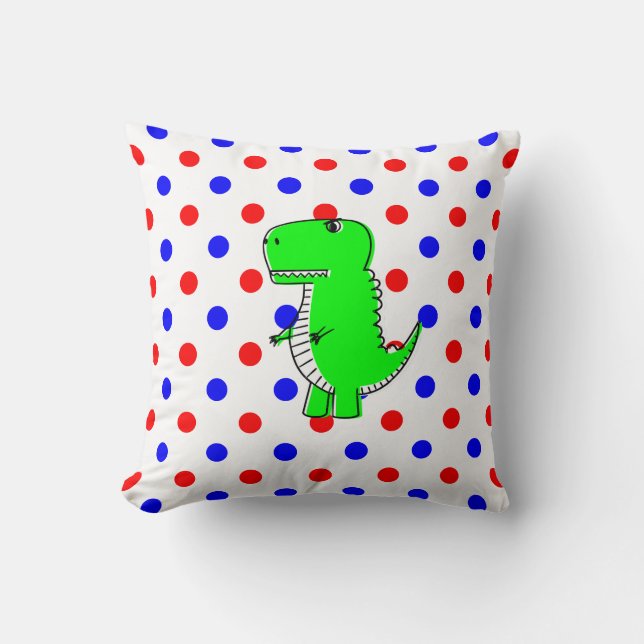 Dinosaure Vert Rouge Bleu Pois Jouer Oreiller (Recto)