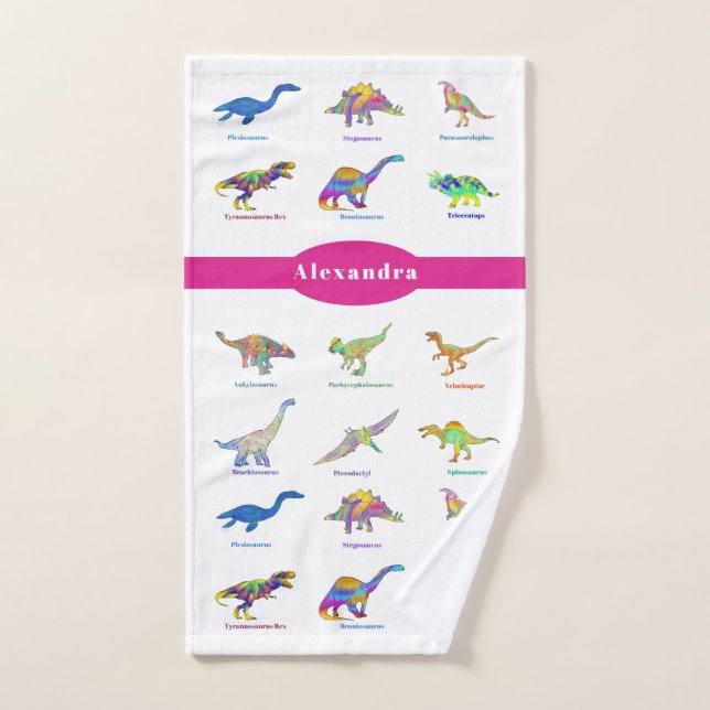 Dinosaures colorés aux noms Rose (Serviette à main)