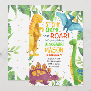 Dinosaures colorés tropicaux Invitation d'annivers