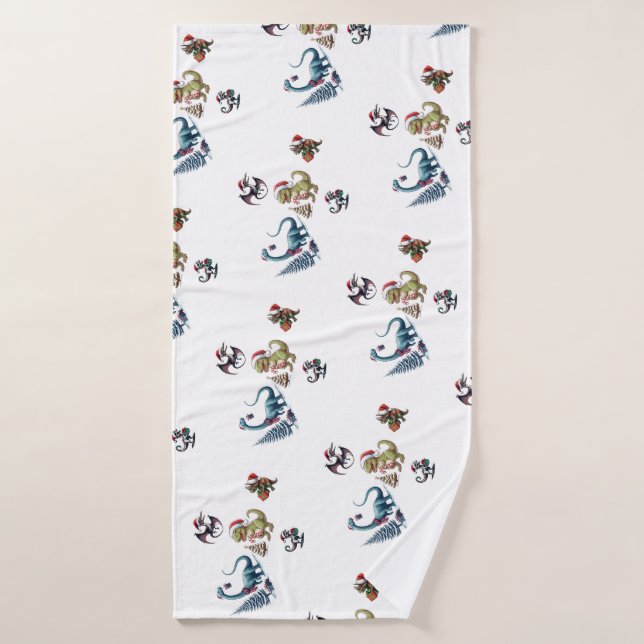 Dinosaures de Noël (Serviette de bain)