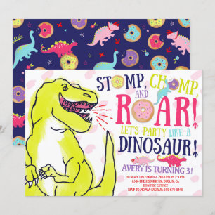 Dinosaures et beignes Invitation d'anniversaire