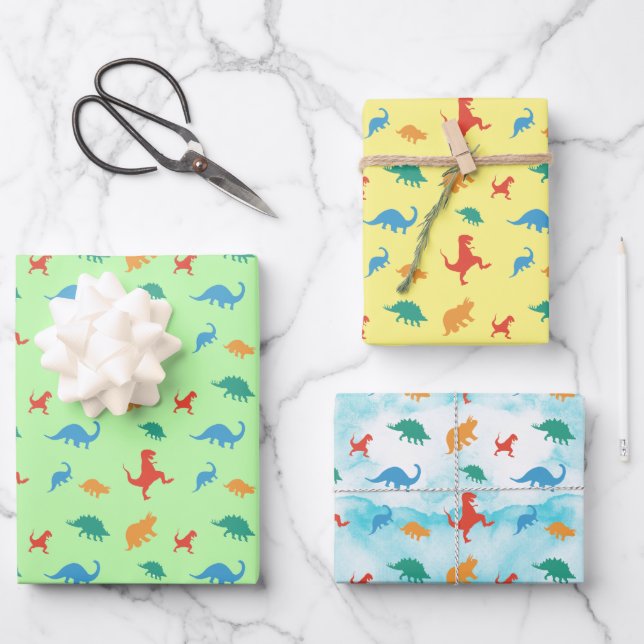 Dinosaures Feuilles papier pour enveloppement d'av (Recto)