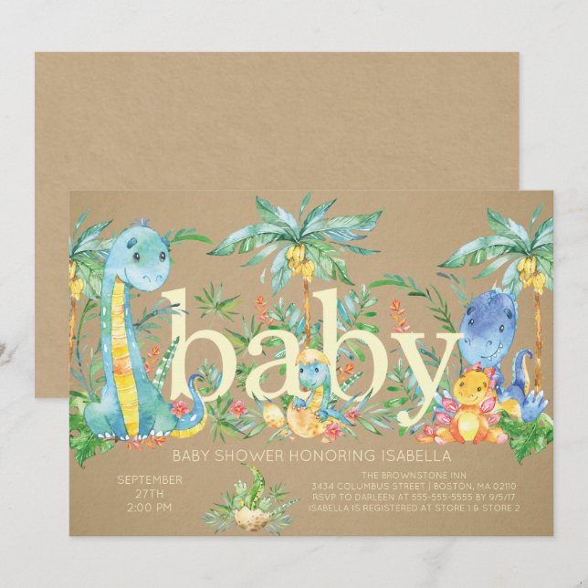 Dinosaures Genre Neutre Baby shower Invitation (Devant / Derrière)