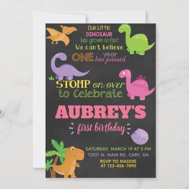 Dinosaures invitation d'anniversaire fille, Invita (Devant)