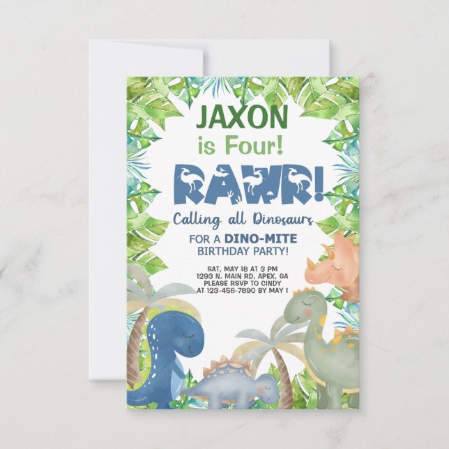 Dinosaures invitation d'anniversaire garçon, invit (Devant)