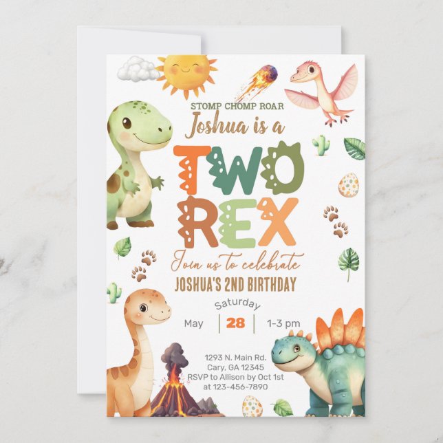 Dinosaures invitation de 2e anniversaire garçon DE (Devant)