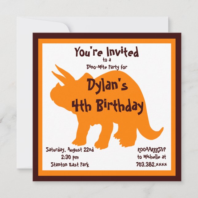 Dinosaures orange et Brown Invitations de fête d'a (Devant)