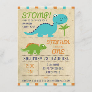 Dinosaures Papier vieilli Invitation d'anniversair
