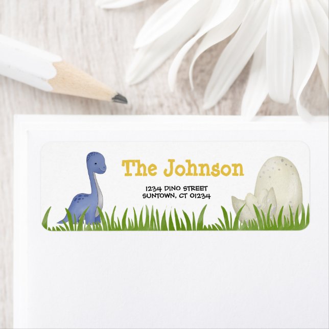 Dinosaures Party violet jaune aquarelle Adresse (En situation)