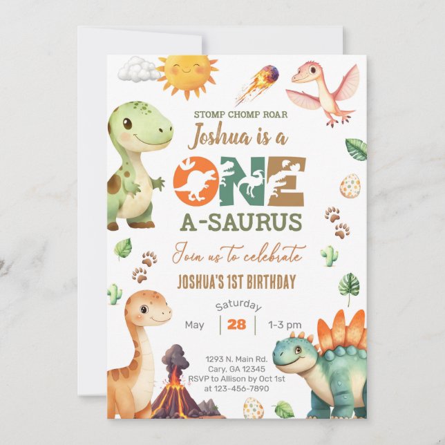 Dinosaures Un-A-Saurus 1er anniversaire invitation (Devant)