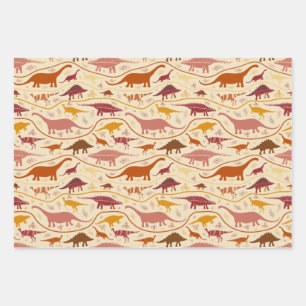 Dinosaurs, 3 colours in the strata-herbivores! wrapping paper sheet