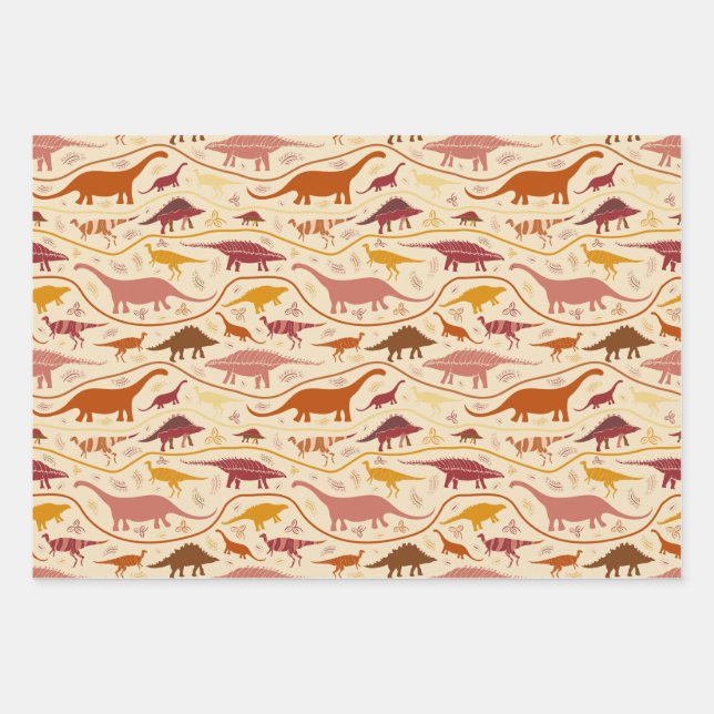 Dinosaurs, 3 colours in the strata-herbivores! wrapping paper sheet (Front)