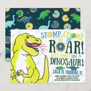 Dinosaurs and Doughnuts Birthday Party Invitation