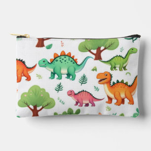 Dinosaurs and trees pattern white accessory pouch