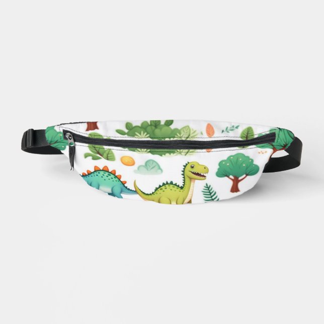 Dinosaurs and trees pattern white fanny pack (Front)