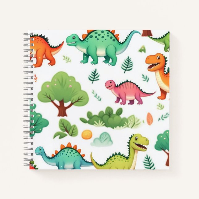 Dinosaurs and trees pattern white notebook (Front)