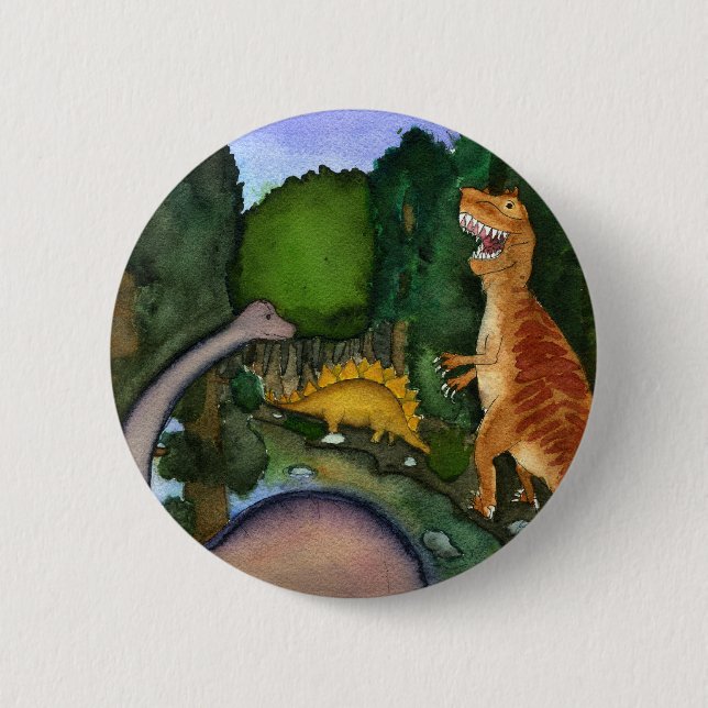 Dinosaurs at Creek 2 Inch Round Button (Front)