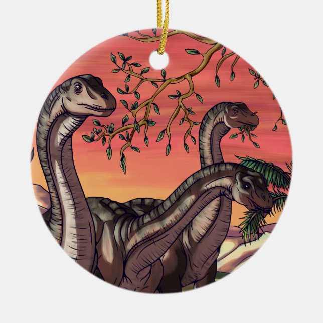 Dinosaurs at Dusk Ceramic Ornament (Front)