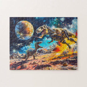 Dinosaurs Attacked by Aliens in Space Jigsaw Puzzle