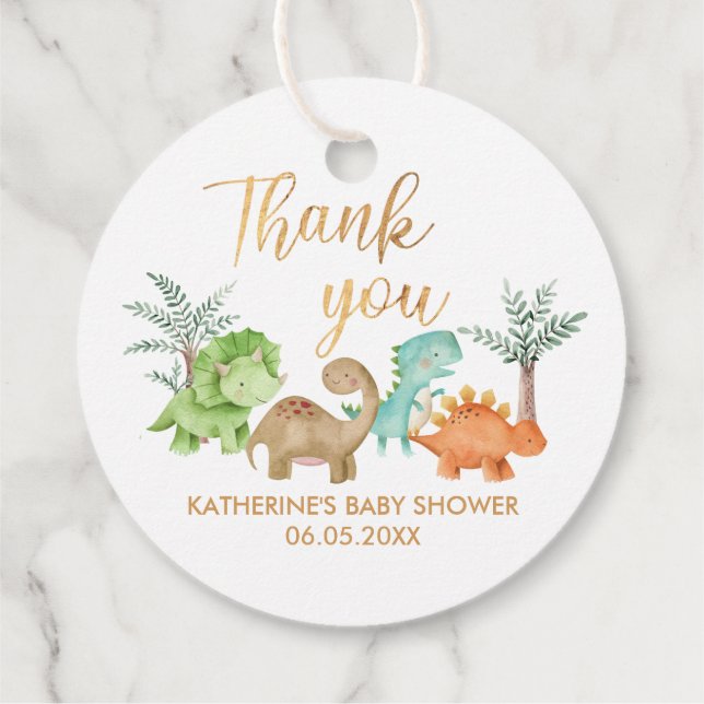 Dinosaurs Baby Shower Circle Favour Tags (Back)