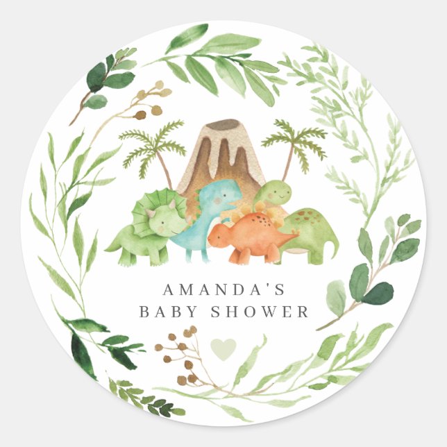 Dinosaurs Baby Shower  Classic Round Sticker (Front)