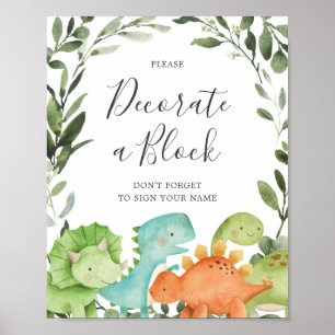 Dinosaurs Baby Shower Decorate A Block Sign