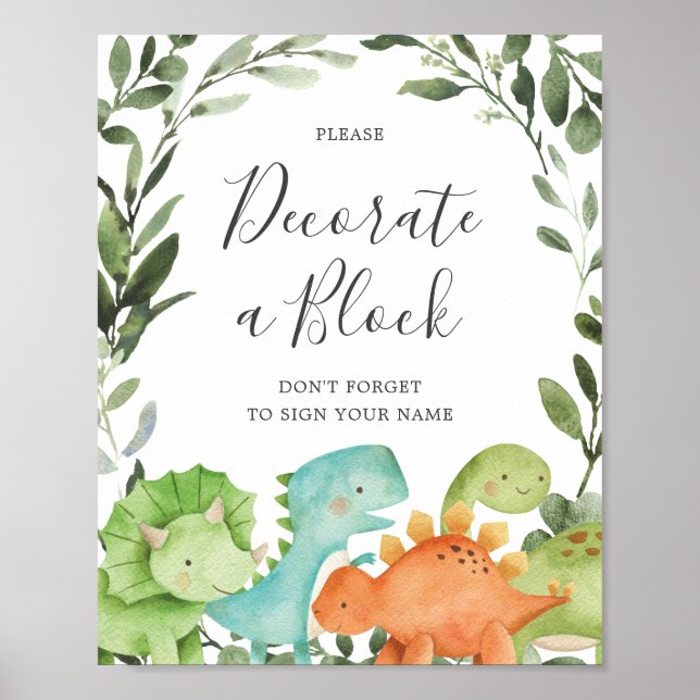 Dinosaurs Baby Shower Decorate A Block Sign (Front)