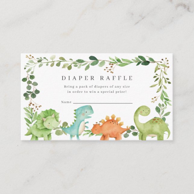 Dinosaurs Baby Shower Diaper Raffle Ticket Enclosure Card (Front)