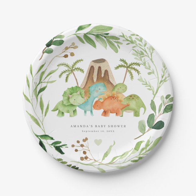 Dinosaurs Baby Shower Paper Plates (Front)