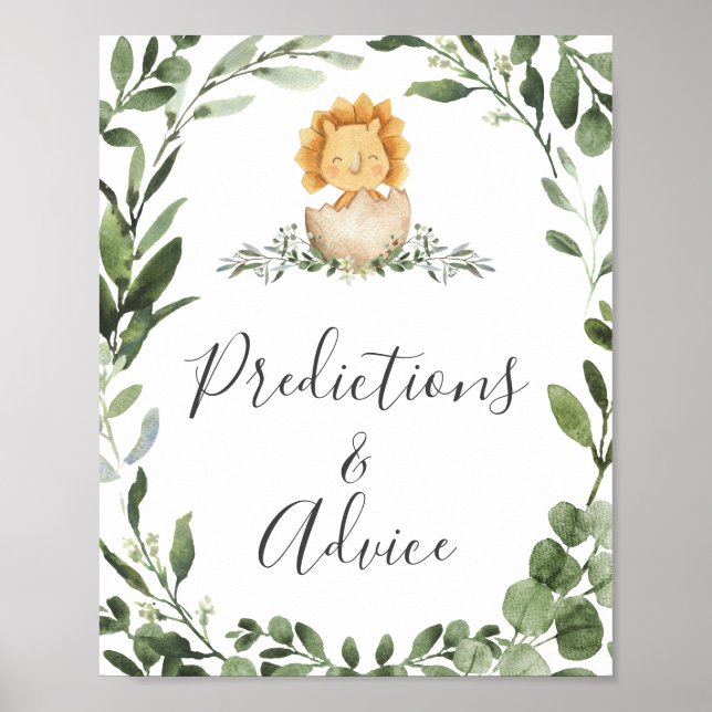 Dinosaurs Baby Shower Predictions and Advice Sign (Front)
