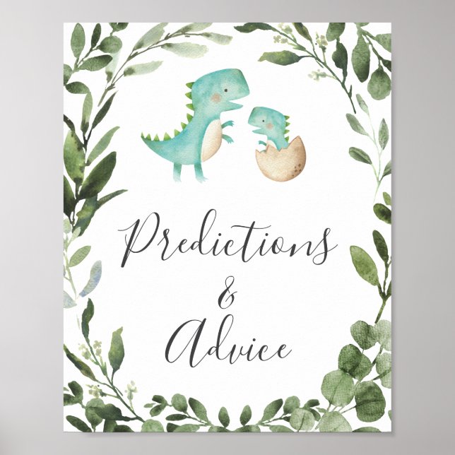Dinosaurs Baby Shower Predictions and Advice Sign (Front)