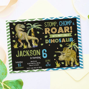 Dinosaurs Birthday Invitation T-rex Triceratop