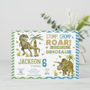 Dinosaurs Birthday Invitation   T-rex   Triceratop