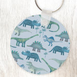 Dinosaurs Blue Keychain<br><div class="desc">Cute and not very scary dinosaurs on a mid blue background.</div>