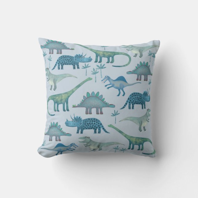 Dinosaurs Blue Throw Pillow (Front)
