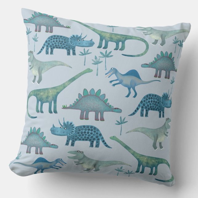 Dinosaurs Blue Throw Pillow (Fun dinosaur throw pillow)