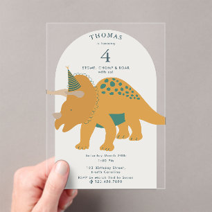 Dinosaurs Boho Prehistoric Party Animals Birthday Acrylic Invitations