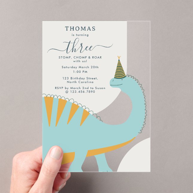 Dinosaurs Boho Prehistoric Party Animals Birthday Acrylic Invitations (Insitu (Handheld))