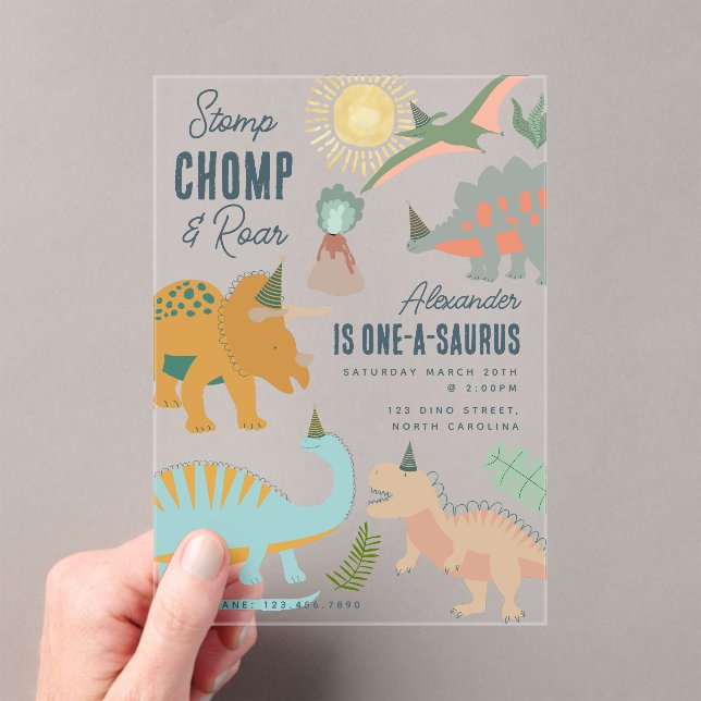 Dinosaurs Boho Prehistoric Party Animals Birthday Acrylic Invitations (Insitu (Handheld))