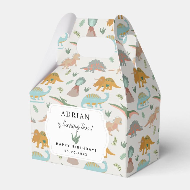 Dinosaurs Boho Prehistoric Party Animals Birthday Favor Box (Front Side)