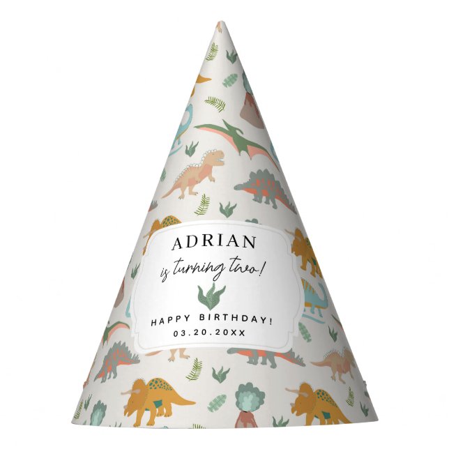 Dinosaurs Boho Prehistoric Party Animals Birthday Hat (Front)