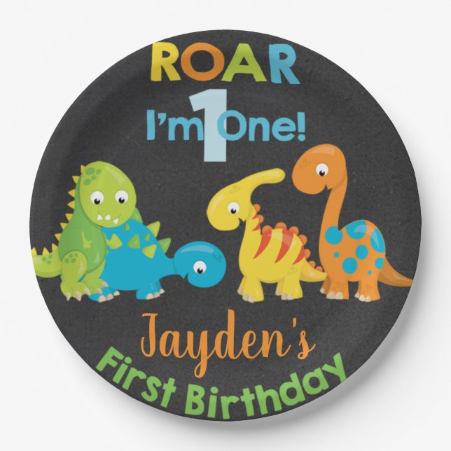Dinosaurs boy birthday customized paper plate. pap plate (Front)