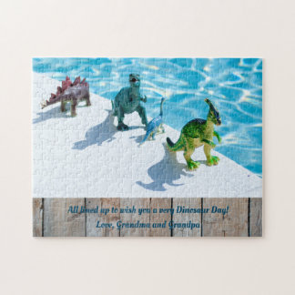 Dinosaurs by Swimming Pool Birthday Party Gift Jigsaw Puzzle