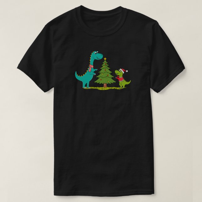 Dinosaurs Christmas Celebrating T-Shirt (Design Front)
