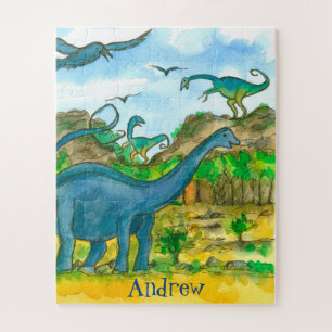 Dinosaurs Custom Name Prehistoric Jigsaw Puzzle