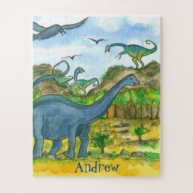 Dinosaurs Custom Name Prehistoric Jigsaw Puzzle (Vertical)
