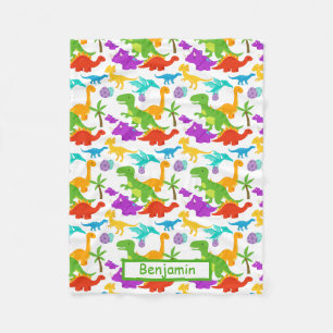 Dinosaurs Cute Green Purple Childs Graphic Fleece Blanket