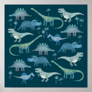 Dinosaurs Dark Green Poster